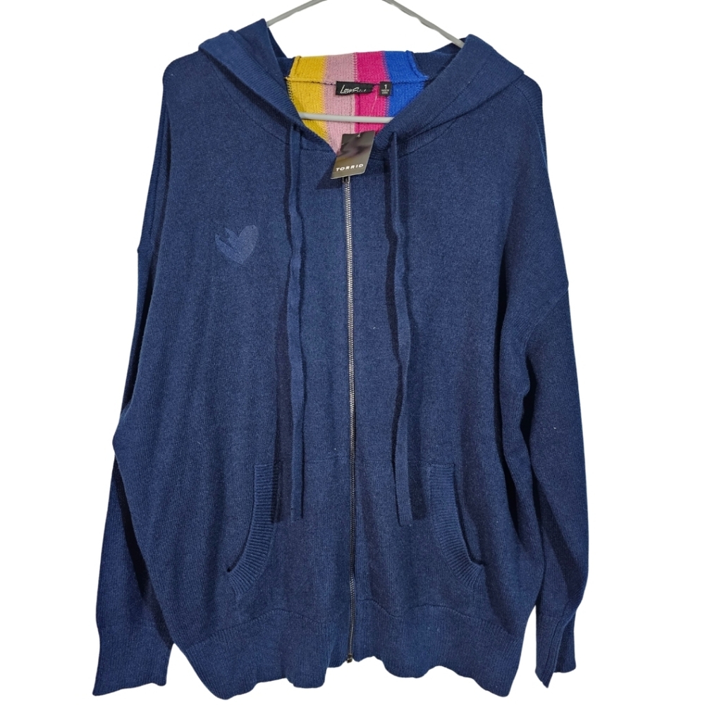 Torrid Love Sick Rainbow Stripe Zip up Sweater Hoodie Size 1 NWT - Picture 3 of 7